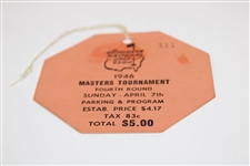 1946 Masters Tournament Sunday Final Rd Ticket #111 with Original String - Low Number