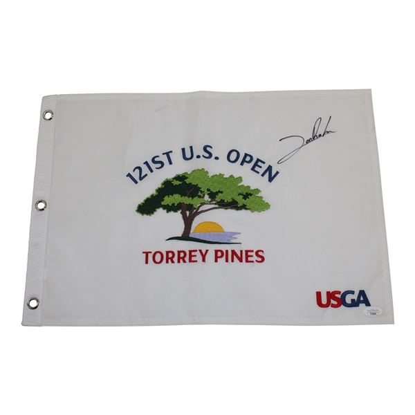 Jon Rahm Signed 2021 US Open at Torrey Pines White Embroidered Flag JSA #TT58989