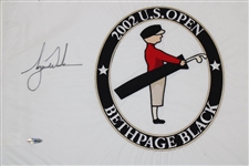 Tiger Woods Signed 2002 US Open at Bethpage Black Embroidered Flag UDA #BAJ15441