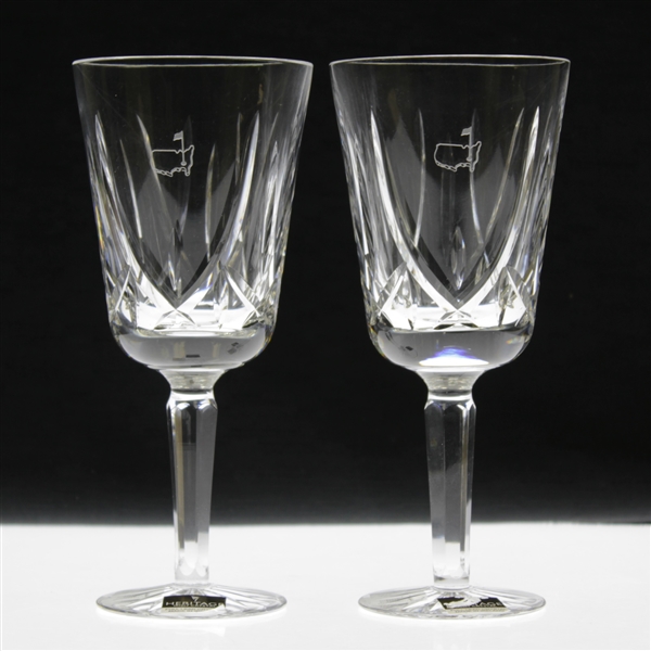 Pair of Augusta National Golf Club Masters Logo Waterford Crystal Wine Goblets in Box