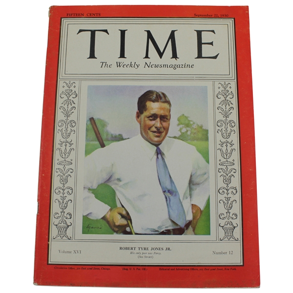 Bobby Jones Cover of September 1930 TIME Magazine - Volume XVI Number 12