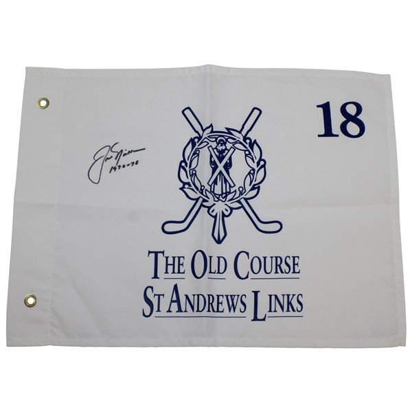 Jack Nicklaus Signed The Old Course St. Andrews Links White Screen Flag with Years Won JSA ALOA