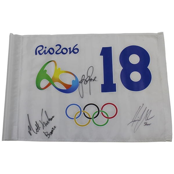 Rose (Gold), Stenson (Silver), & Kuchar (Bronze) Signed 2016 Rio Olympics Golf Flag JSA ALOA
