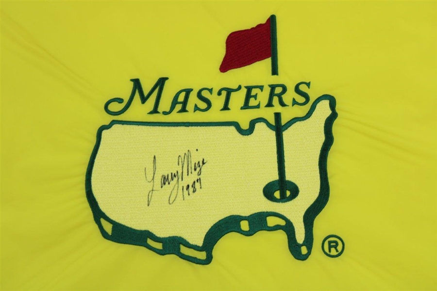 Larry Mize Signed 1997 Masters Fully Embroidered Flag with '1987' JSA ALOA