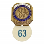 Champion Johnny Goodman's Purported 1933 US Open Contestant Badge #63 with Wire Photo