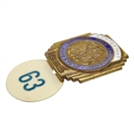 Champion Johnny Goodman's Purported 1933 US Open Contestant Badge #63 with Wire Photo