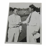 Champion Johnny Goodman's Purported 1933 US Open Contestant Badge #63 with Wire Photo
