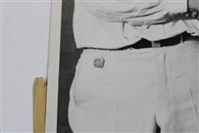 Champion Johnny Goodman's Purported 1933 US Open Contestant Badge #63 with Wire Photo