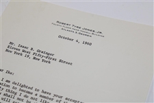 Bobby Jones Signed 1960 Letter to Isaac Grainger - Accepting Inv. to Join Augusta National JSA ALOA