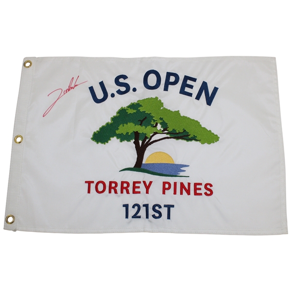 Jon Rahm Signed 2021 US Open at Torrey Pines White Embroidered Flag JSA ALOA