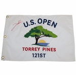Jon Rahm Signed 2021 US Open at Torrey Pines White Embroidered Flag JSA ALOA