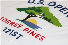Jon Rahm Signed 2021 US Open at Torrey Pines White Embroidered Flag JSA ALOA