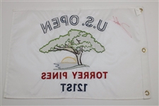 Jon Rahm Signed 2021 US Open at Torrey Pines White Embroidered Flag JSA ALOA