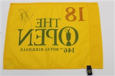 Jordan Spieth Signed 2017 OPEN at Royal Birkdale Yellow Screen Flag JSA ALOA