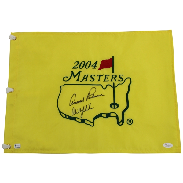 Arnold Palmer & Phil Mickelson Signed 2004 Masters Embroidered Flag JSA #Z20110