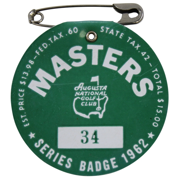 1962 Masters Tournament SERIES Badge #34 - Low Number