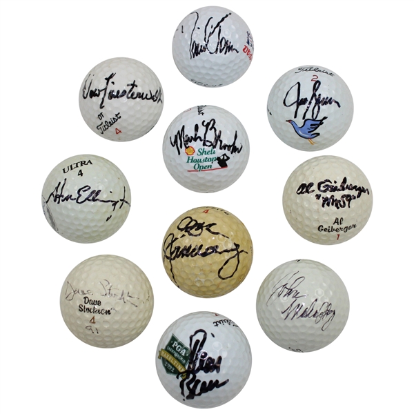 Ten (10) PGA Championship Winners Signed Logo Golf Balls JSDA ALOA