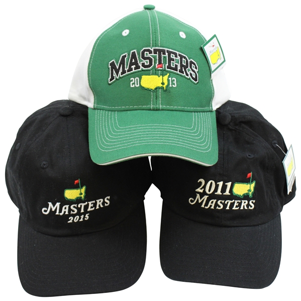 2011 (Large Logo), 2013 (Block Letters), & 2015 (Small Logo) Masters Tournament Hats
