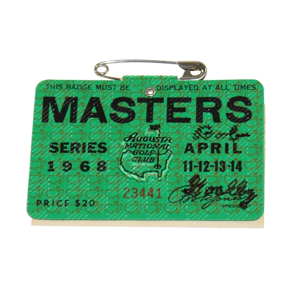 Bob Goalby Signed 1968 Masters SERIES Badge #23441 JSA ALOA