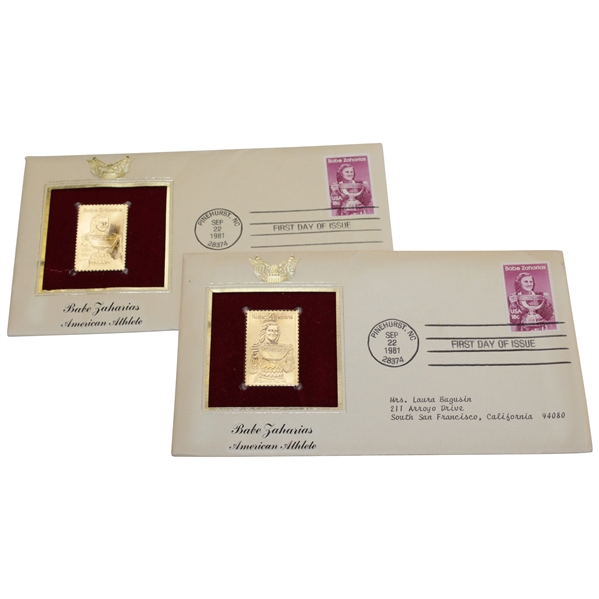 Two Babe Zaharias 1981 American Athlete 22kt FDC - One Matting Has Slight Rip