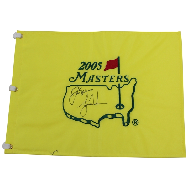 Tiger Woods & Jack Nicklaus Signed 2005 Masters Embroidered Flag JSA #B47344