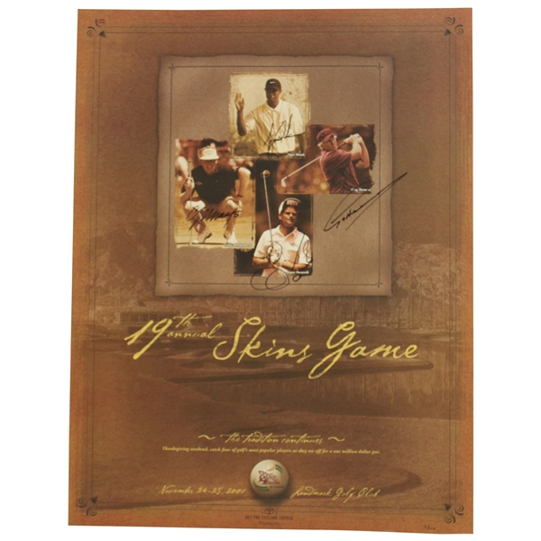 Tiger Woods, Montgomerie, Norman & Parnevik Signed Ltd Ed 2001 Skins Game Poster #10/200 JSA #B58575