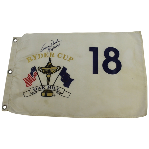 Lanny Wadkins Signed Ryder Cup at Oak Hill Flag with Captain 95 JSA ALOA