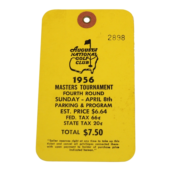 1956 Masters Tournament Fourth Rd Sunday Ticket #2898 - Jack Burke Winner