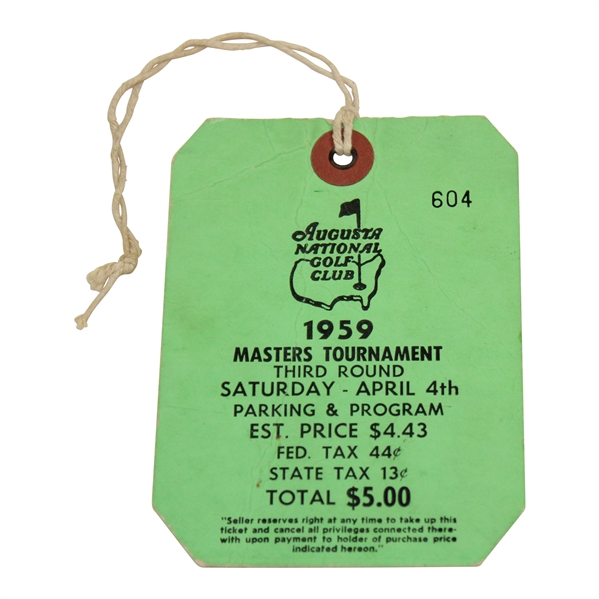 1959 Masters Tournament Third Rd Saturday Ticket #604 - Art Wall Winner