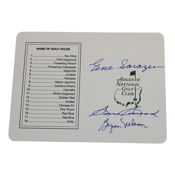 Sam Snead, Gene Sarazen, & Byron Nelson Signed Augusta National GC Scorecard with Photo JSA ALOA