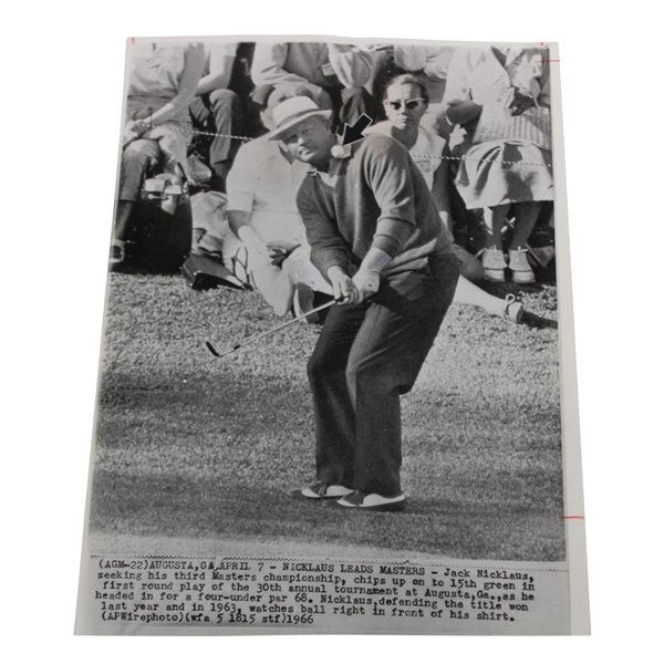 Jack Nicklaus Watches Ball Following Chip To 15Th Green 1966 Masters Wire Photo 4/8/66