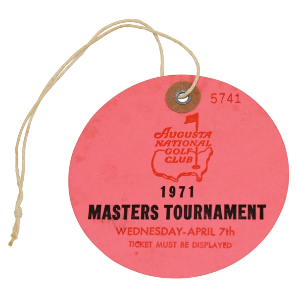 1971 Masters Tournament Wednesday Ticket #5741 - Charles Coody Winner