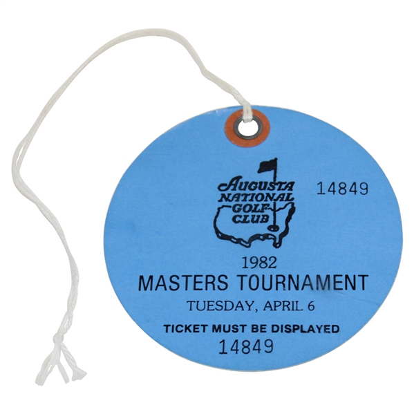 1982 Masters Tournament Tuesday Ticket #14849 - Craig Stadler Winner