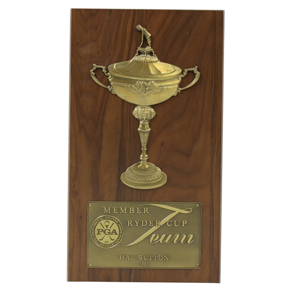 Hal Suttons 1985 Ryder Cup US Team Member Trophy Plaque - The Belfry