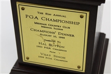 Hal Sutton's 1999 PGA Champions Dinner Trophy Gift from Vijay Singh - Replica Wanamaker Trophy on Plinth
