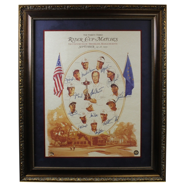 Hal Suttons 1999 Ryder Cup Team USA Signed Issued Official Poster - Rare - Framed JSA ALOA