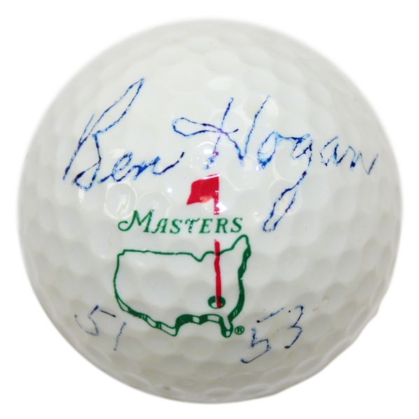 Ben Hogan Signed Vintage Masters Golf Ball with 51 & 53 Win Notation PSA/DNA #AG53921
