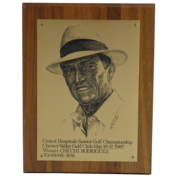 Champion Chi-Chi Rodriguezs 1987 United Hospitals Senior Golf Championship Winners Plaque