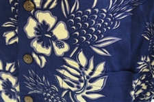 Chi-Chi Rodriguez's Personal Royal Creations Blue with White Flowers Hawaiian Button Up SS Shirt - Size Large