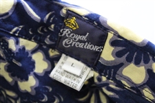 Chi-Chi Rodriguez's Personal Royal Creations Blue with White Flowers Hawaiian Button Up SS Shirt - Size Large