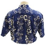 Chi-Chi Rodriguez's Personal Royal Creations Blue with White Flowers Hawaiian Button Up SS Shirt - Size Large