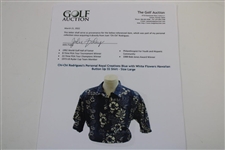 Chi-Chi Rodriguez's Personal Royal Creations Blue with White Flowers Hawaiian Button Up SS Shirt - Size Large
