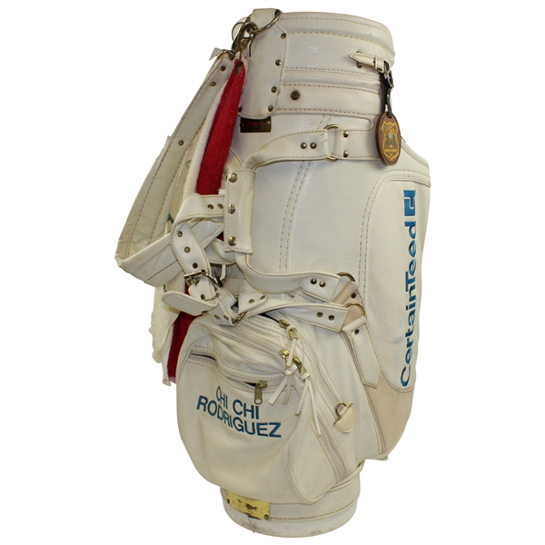 Chi-Chi Rodriguezs Personal Used FootJoy CertainTeed White Full Size Belding Golf Bag