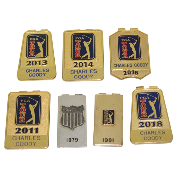 Seven (7) Charles Coody PGA Tour Money Clips - 1979, 1981, 2011, 2013, 2014, 2016, & 2018
