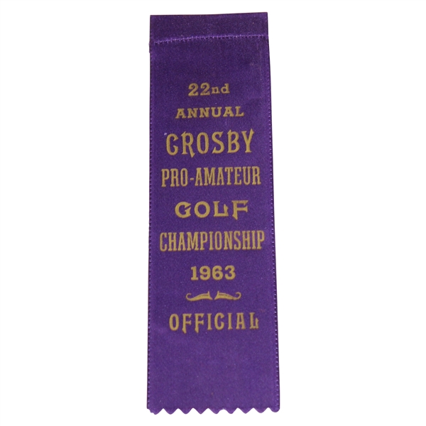 1963 Bing Crosby Pro-Amateur Golf Championship Officials Badge Ribbon - 22nd Annual