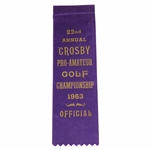 1963 Bing Crosby Pro-Amateur Golf Championship Officials Badge Ribbon - 22nd Annual