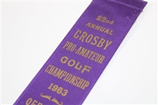 1963 Bing Crosby Pro-Amateur Golf Championship Officials Badge Ribbon - 22nd Annual