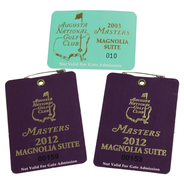 Three (3) Augusta National Golf Club Masters Magnolia Suite Badges - 2003 & 2012(x2)