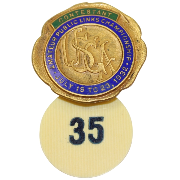 1932 USGA Amateur Public Links Contestant Badge With Celluloid Tag #35