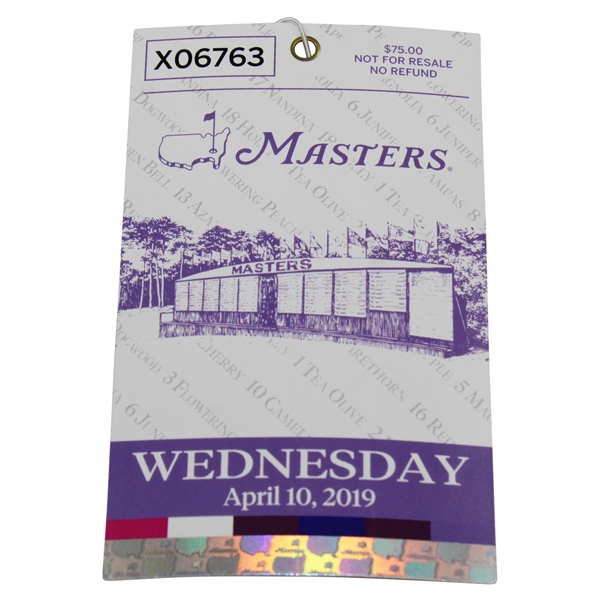 2019 Masters Tournament Wednesday Par 3 Ticket #X06763 - Tiger Woods Fifth Masters Win